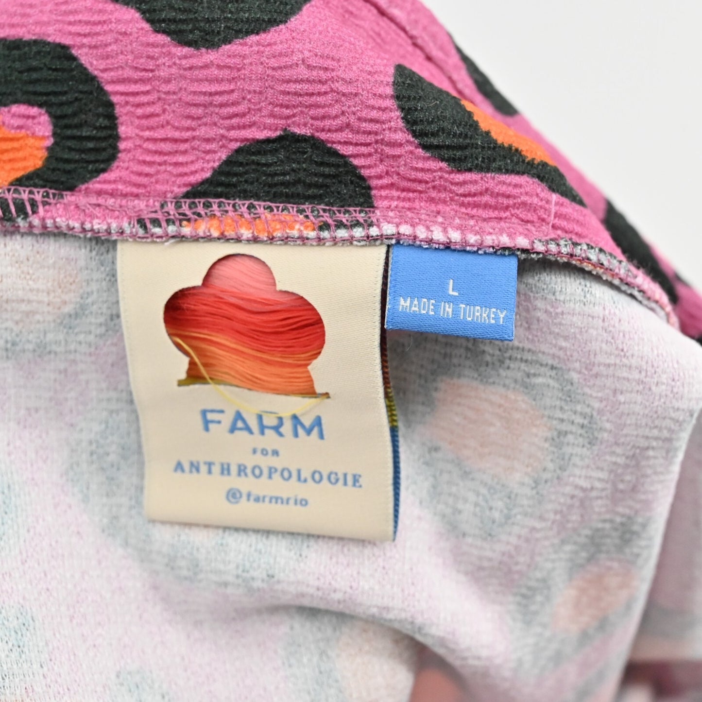 FARM RIO Animal Print Skirt Size L Anthropologie Halley Knit Mini Pink Stretch