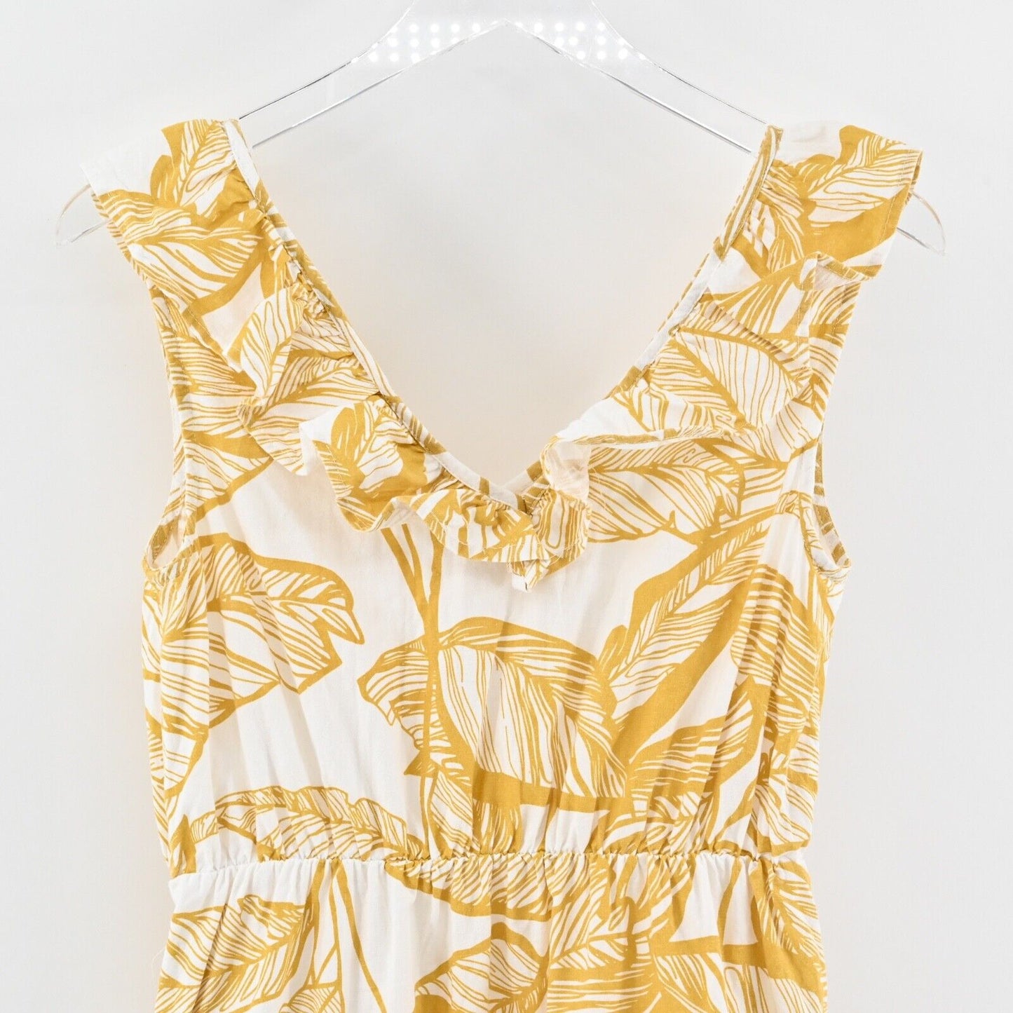 SUGAR LIPS Dress Size XS Yellow Tropical Print Poplin Cotton Ruffle Tiered Midi