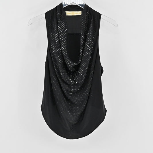 Ramy Brook Womens Debi Silk Tank Top Size L Draped Neck Rhinestone Black Blouse