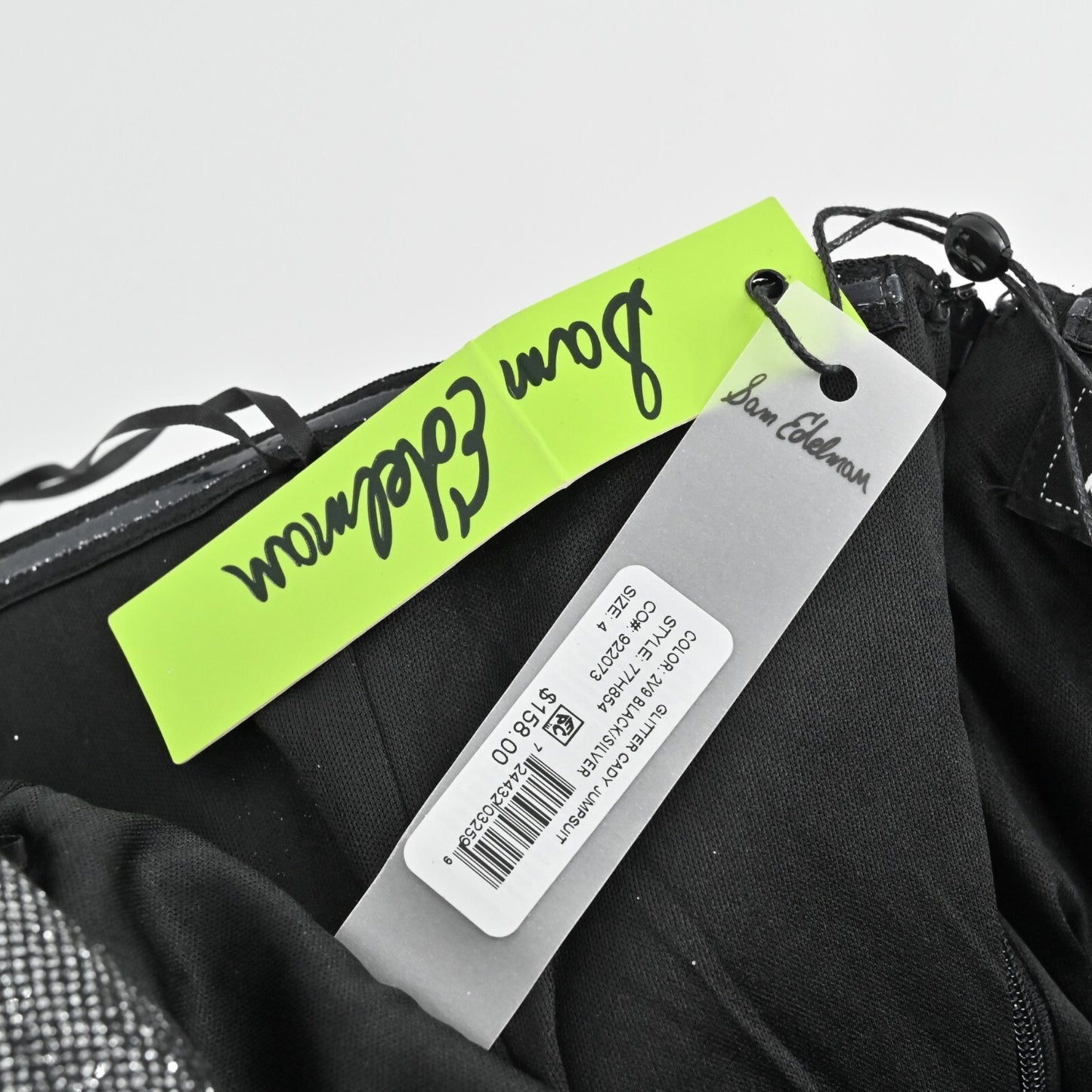 SAM EDELMAN Womens Cady Jumpsuit Size 4 Black Silver Glitter Strapless Bow NEW