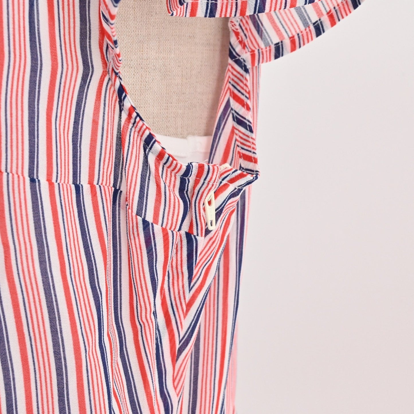 Modcloth Striped Button Front Midi Dress Size L Ruffle Nautical Retro Red Blue