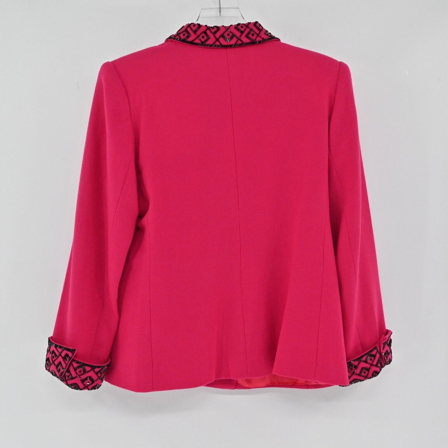 Vtg LILLIE RUBIN Skirt Suit Womens Size 10 Hot Pink Black Beaded 80s