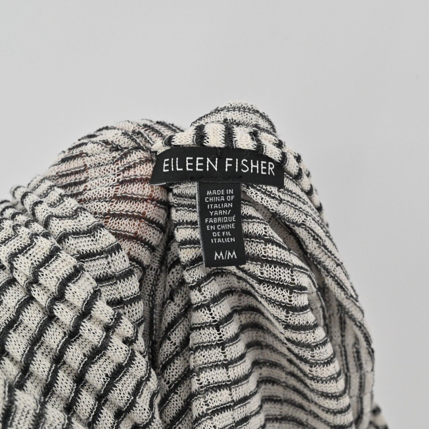 EILEEN FISHER Cardigan Womens Sz M Fine Organic Linen Crepe Knit Sweater Stripe