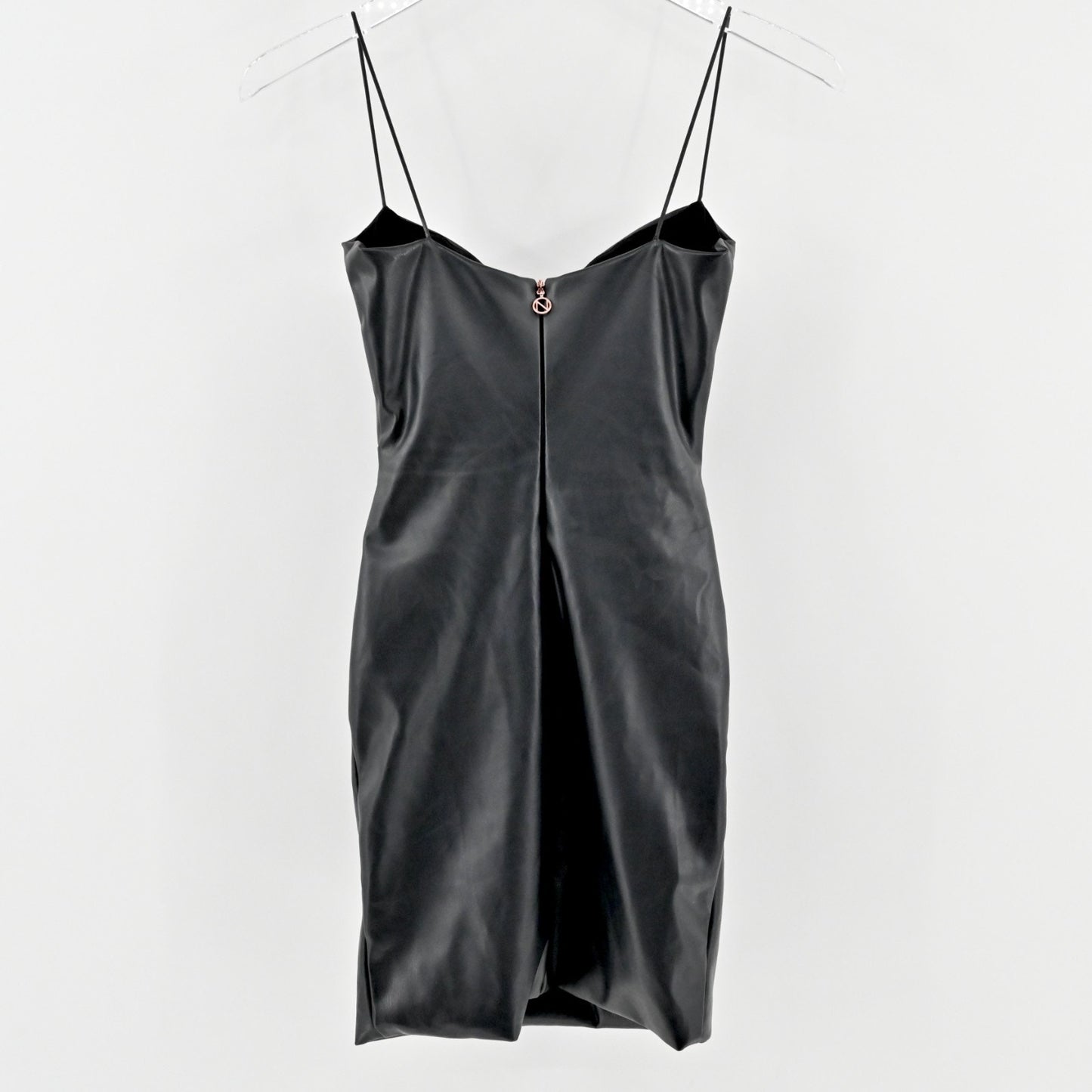 Nookie Rhea Black Faux Leather Mini Dress Size XS Sleeveless Ruched Bodycon