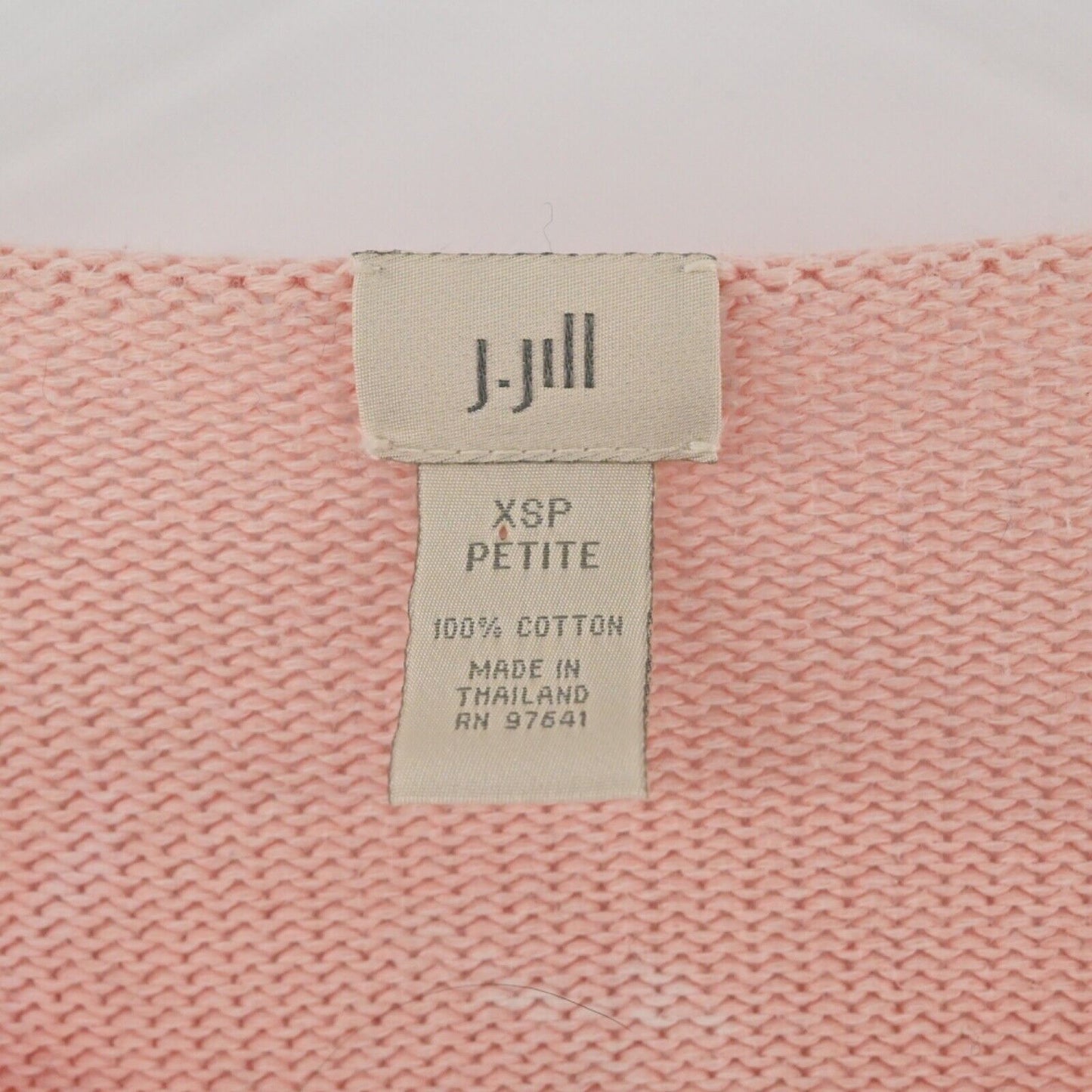 J JILL Sweater Womens Sz XSP Pink Bleach Splatter 100% Cotton VNeck Side Button