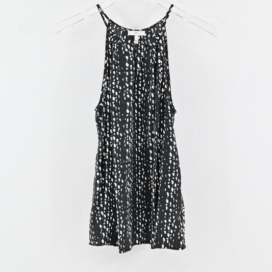 JOIE Silk Top Womens Size S Black White Print Sleeveless Blouse Minimalist Retro