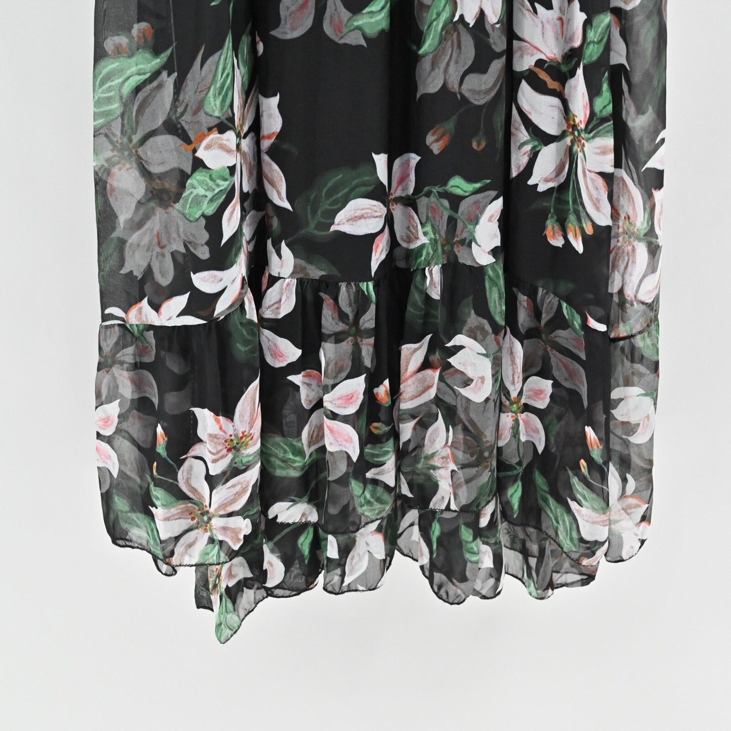 ELENA BALDI Silk Maxi Dress Size L Black Floral Chiffon Sleeveless V Neck Italy