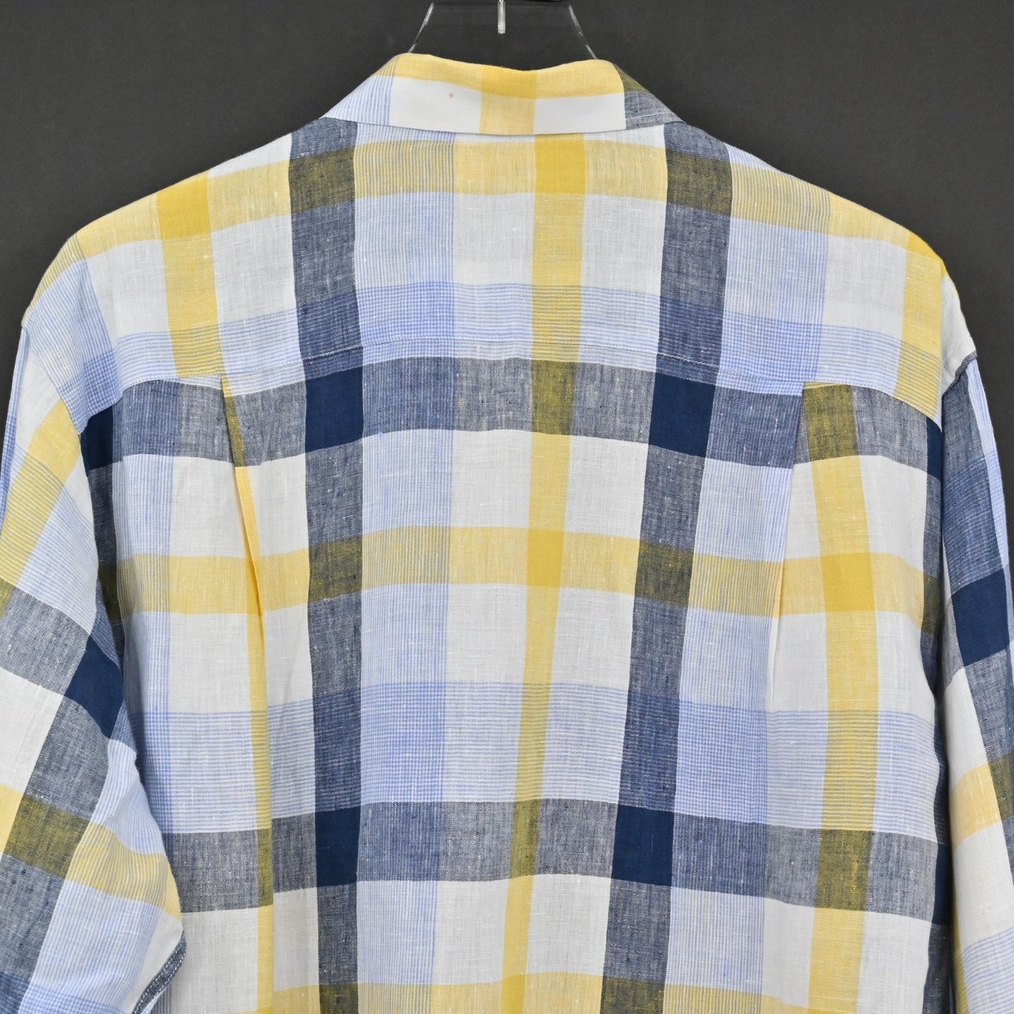 J McLaughlin Mens Plaid Collared Shirt Size XL Linen Blue Yellow Button Down