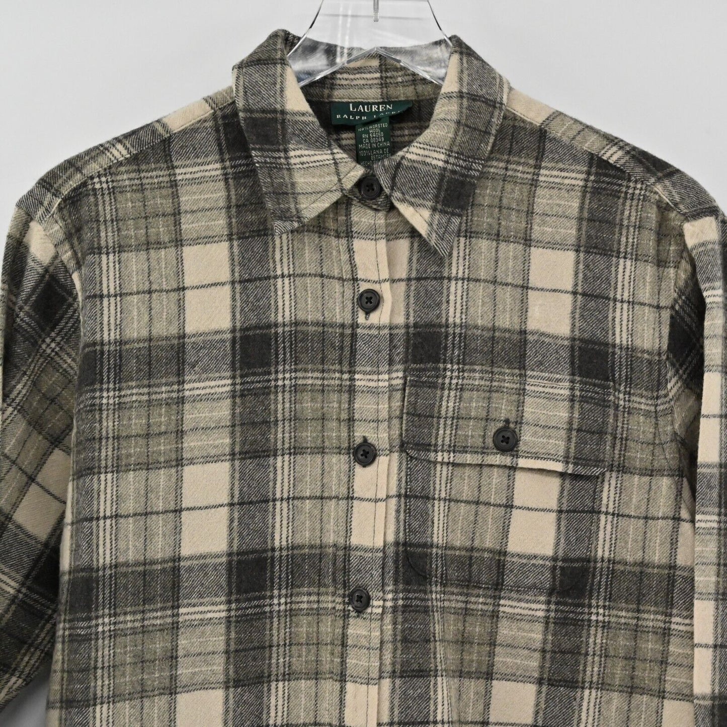 LAUREN RALPH LAUREN Shirt Mens Size M Long Sleeve Plaid Wool Button Up Pocket