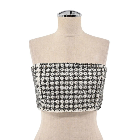 X BY NBD Top Womens Size M Revolve Embellished Detail Strapless Tube Cropped