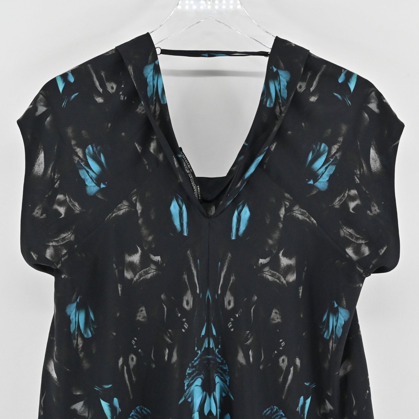 Allsaints Opium Oriana Dress Size 4 Blue Black Abstract Print Asymmetric Mini