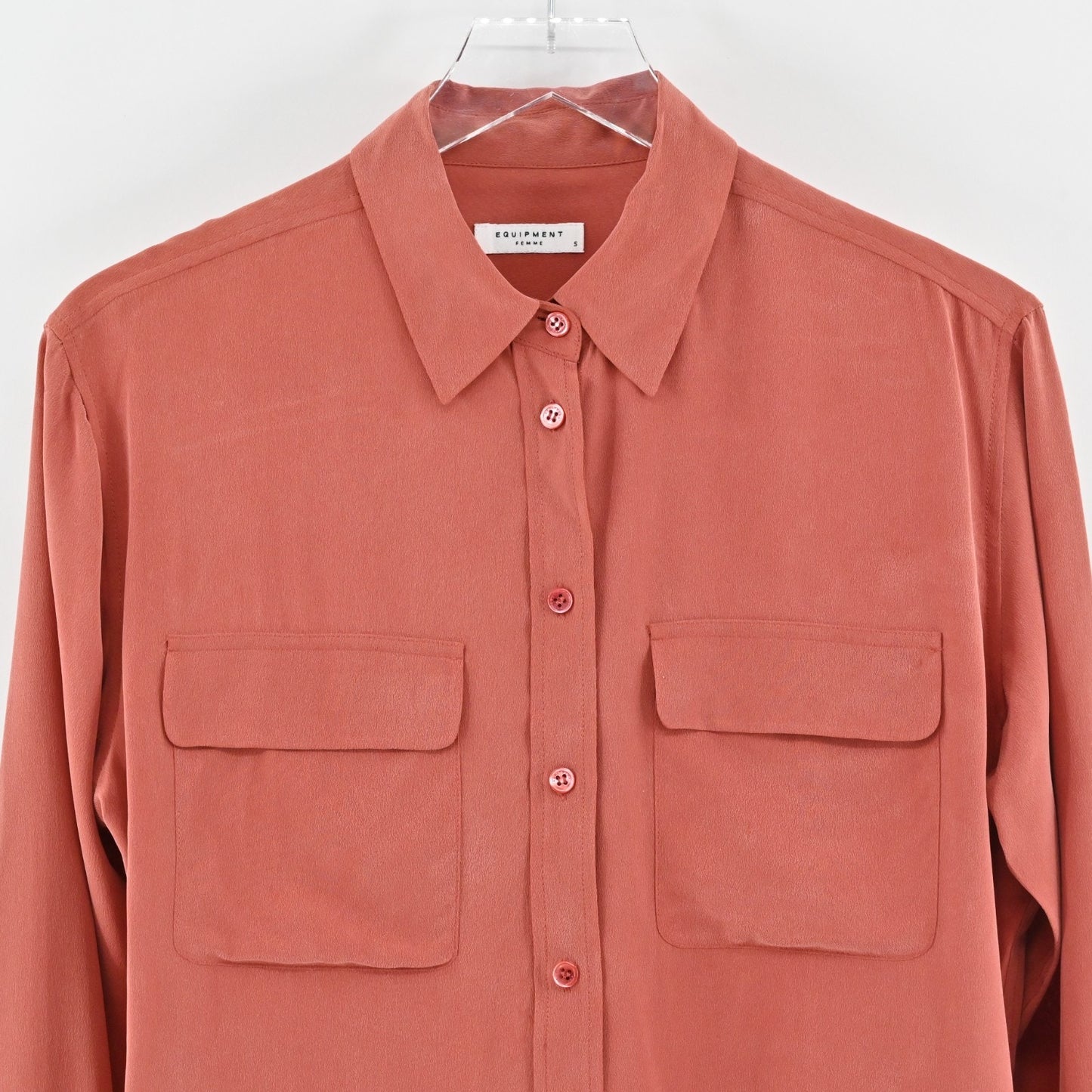 Equipment Womens Signature Silk Collar Shirt Size S Blouse Button Up Baked Clay