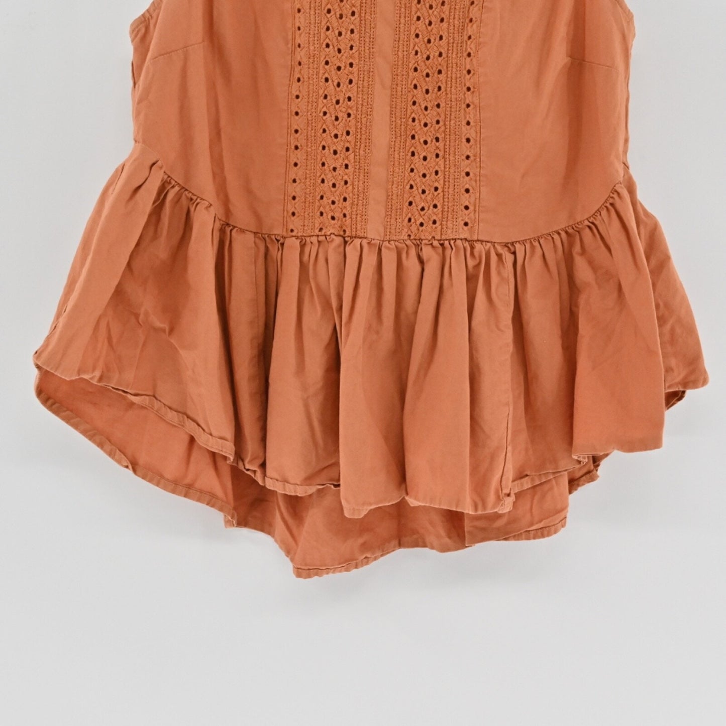 ANTHROPOLOGIE Womens Sienna Peplum Top Sz 2 Orange Boho Cotton Vanessa Virginia