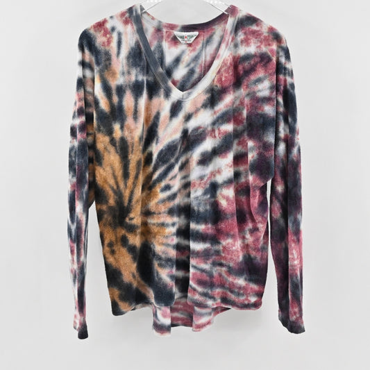 Vtg Y2k Hard Tail Womens Tie Dye Top Size M French Terry Long Sleeve VNeck Logo