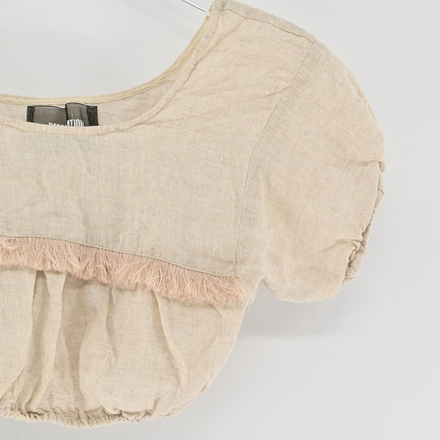 REFORMATION Jalisco Crop Top Womens Size XS Cream Smocked Peasant Fringe Boho