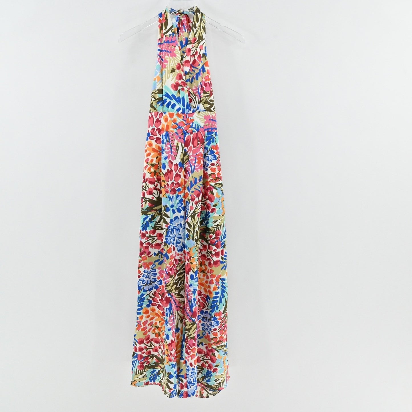 Sugar Lips Magic Moment Halter Jumpsuit Size XS Floral Wide Leg Vibrant Tropical