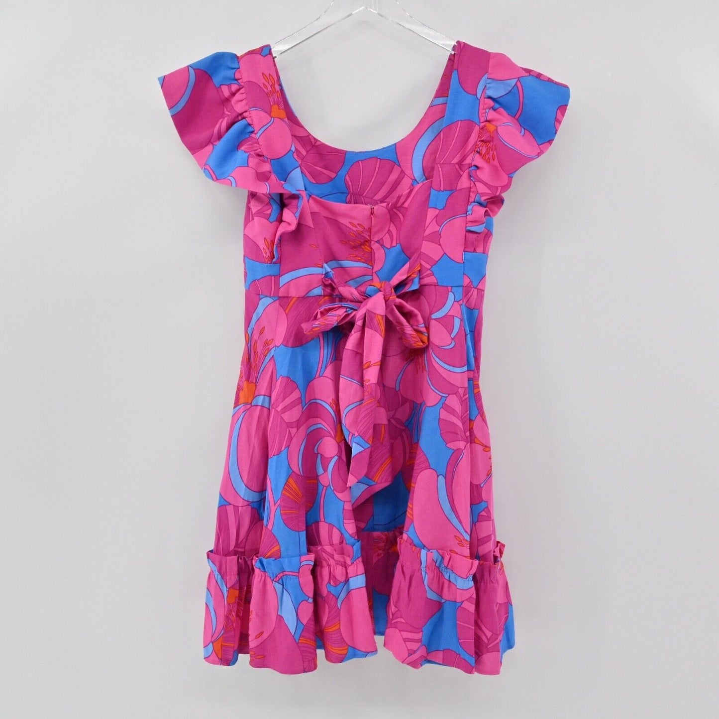 TUCKERNUCK Dress Womens Size S Pink Wild Azalea Linen Blend Ruffle Edisto Mini