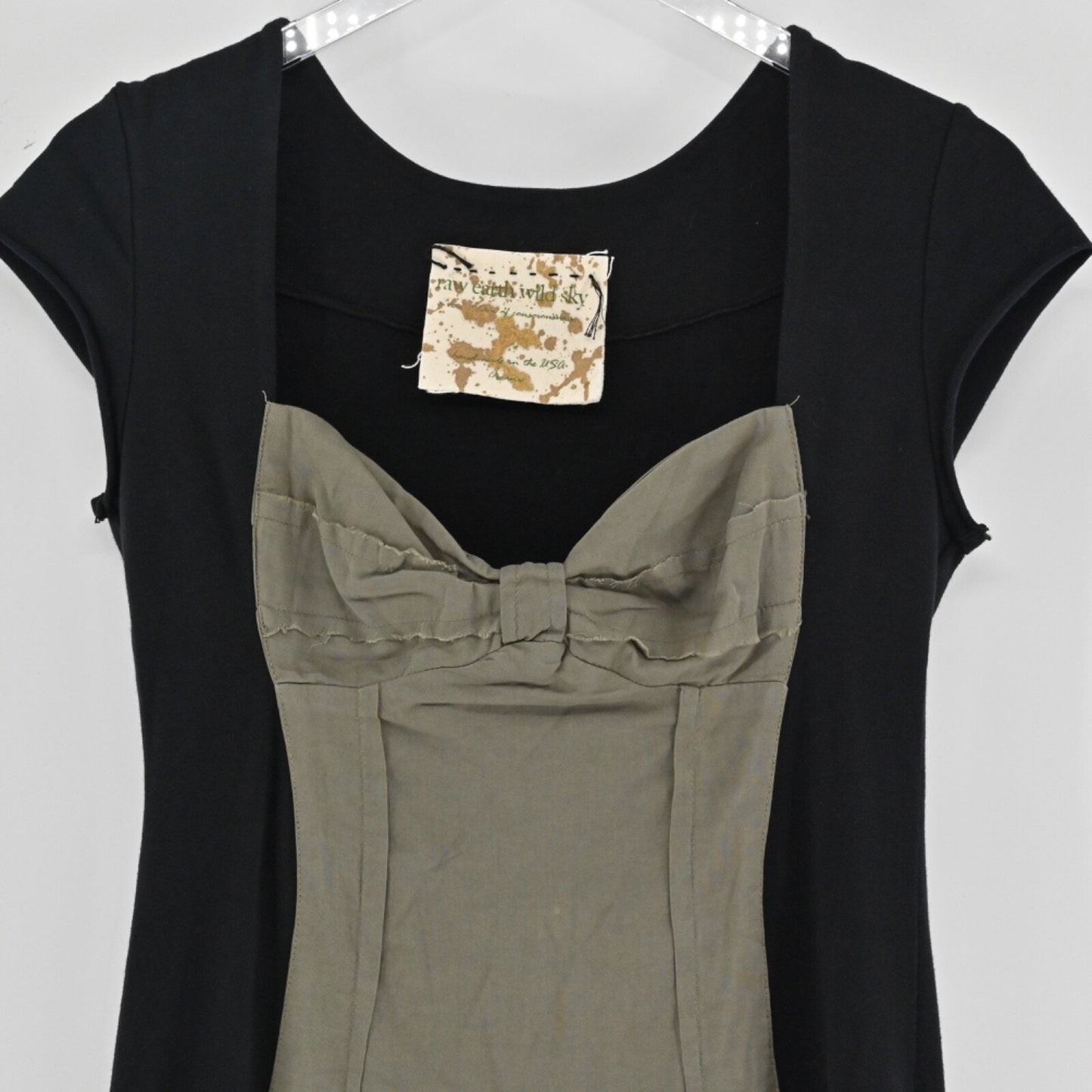 Vtg Y2k Womens Corset Pencil Dress Sz M Black Cotton Retro RAW EARTH WILD SKY