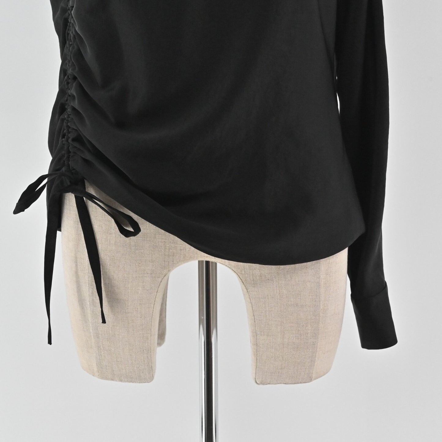 T ALEXANDER WANG Ruched Womens Top Size 4 Black Satin Dark Romantic One Sleeve