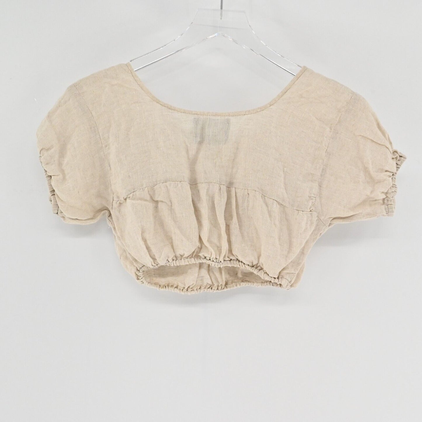 REFORMATION Jalisco Crop Top Womens Size XS Cream Smocked Peasant Fringe Boho