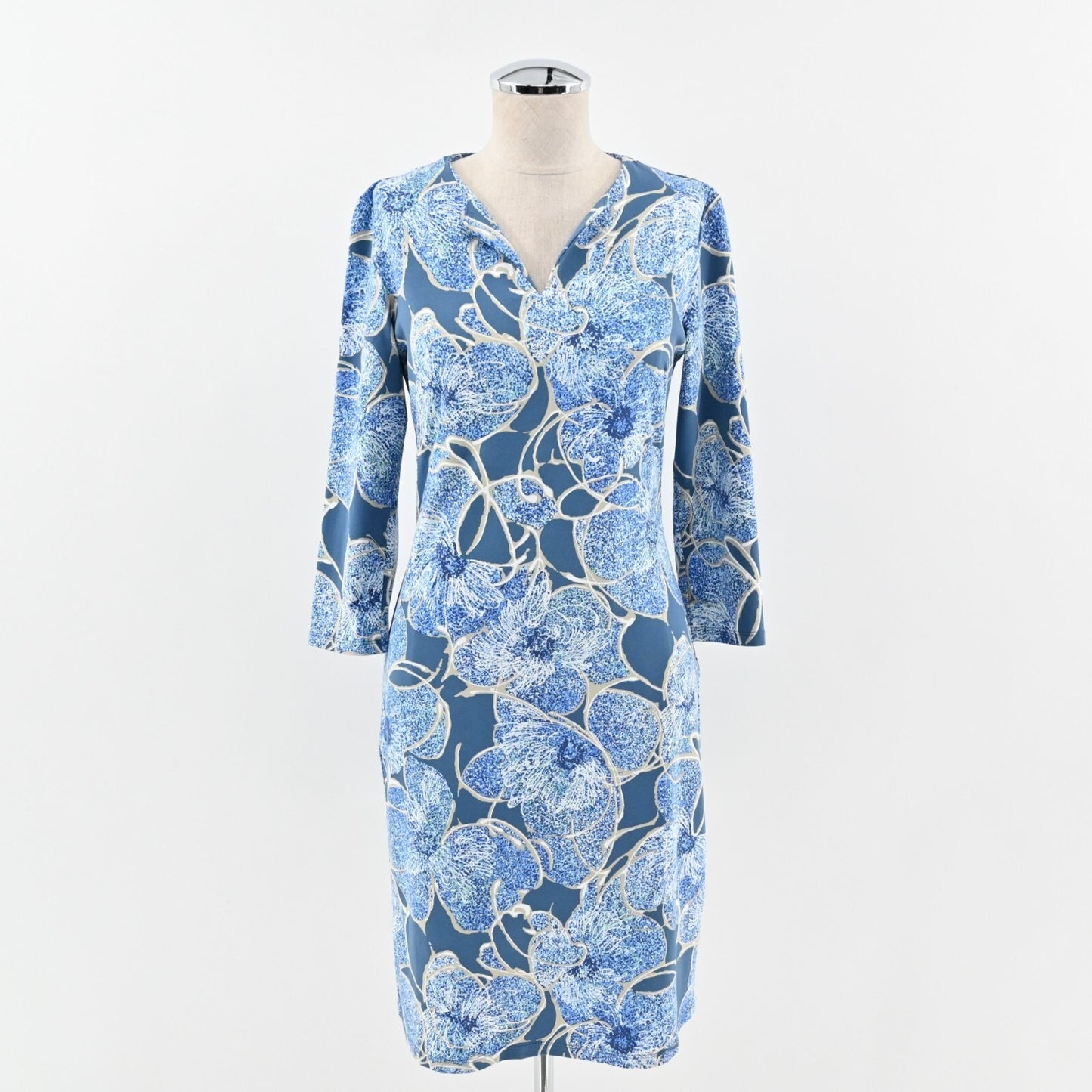 J MCLAUGHLIN Carly Dress Size XS Catalina Cloth Stretch Blue Floral Print