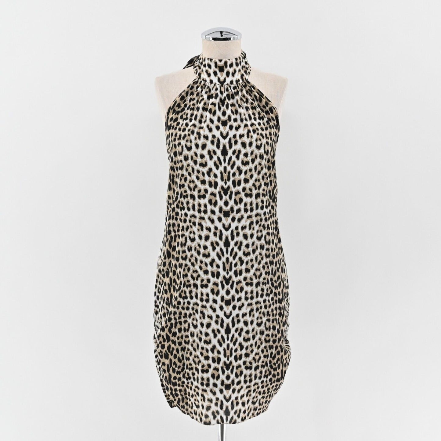 ALICE OLIVIA Dress Size S Leopard Print Silk Blend High Neck Halter Mini Shift