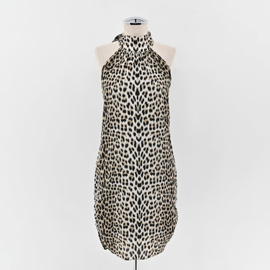 ALICE OLIVIA Dress Size S Leopard Print Silk Blend High Neck Halter Mini Shift