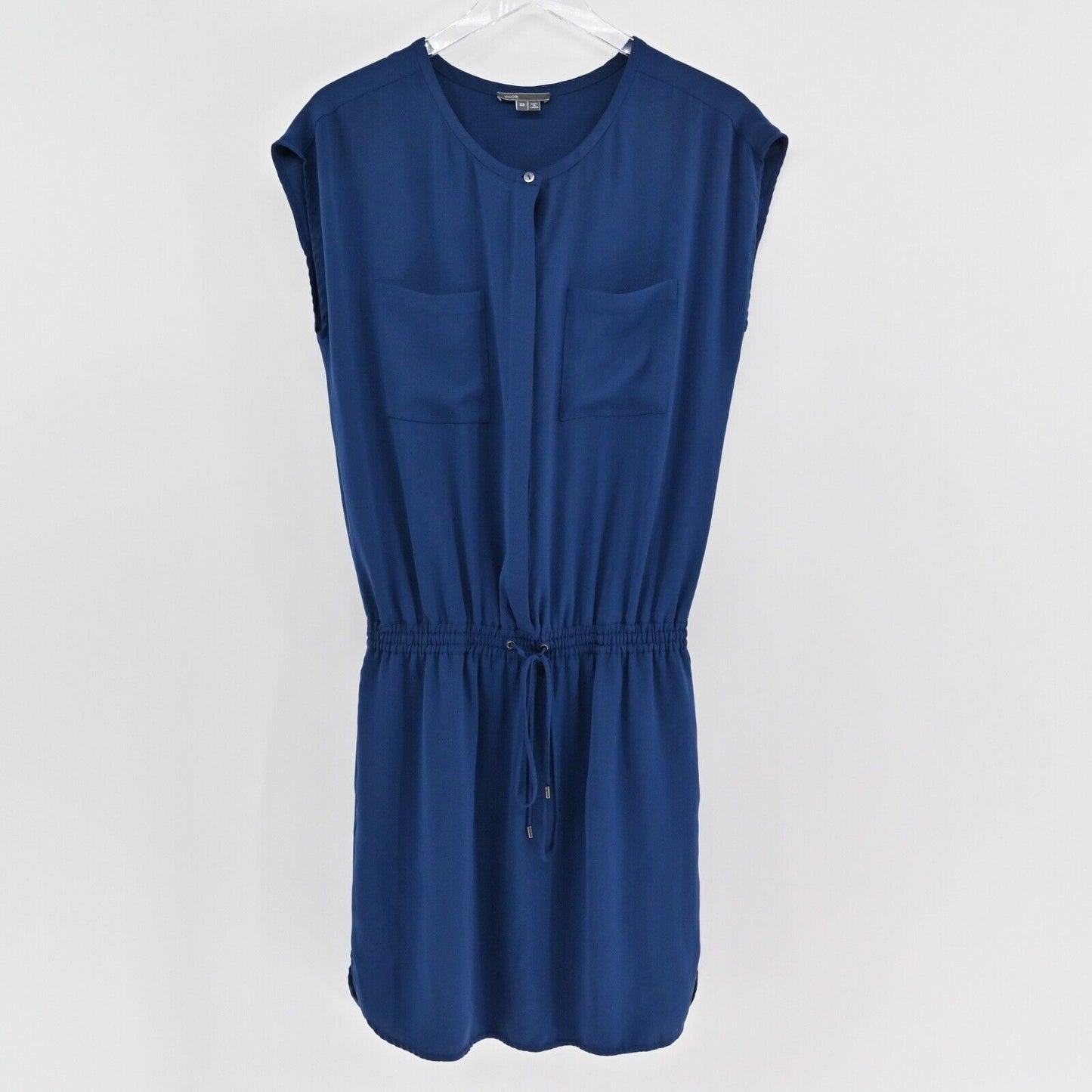VINCE Dress Size XS Blue Cap Sleeve Drawstring Waist Shirt Capsule Quiet Luxury