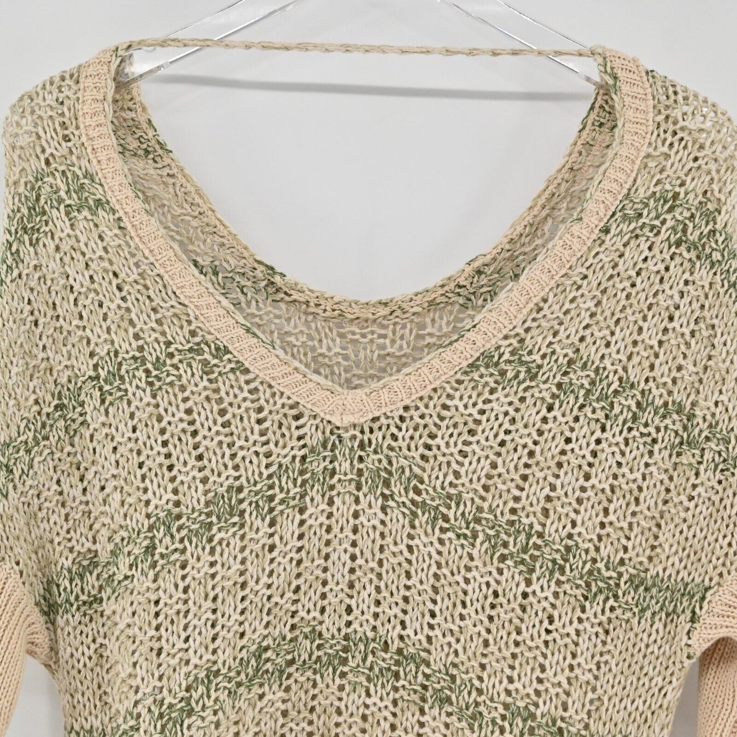 FREE PEOPLE Sweater Womens Size XS Long Sleeve Knit Beige Green Stripe Top Boho