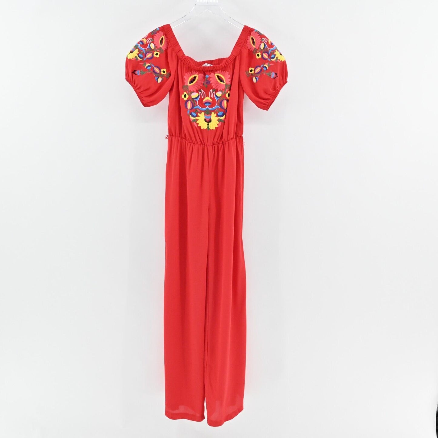 VAVA Jumpsuit Womens Size S Joy Han Red Wide Leg Off Shoulder Floral Embroidered