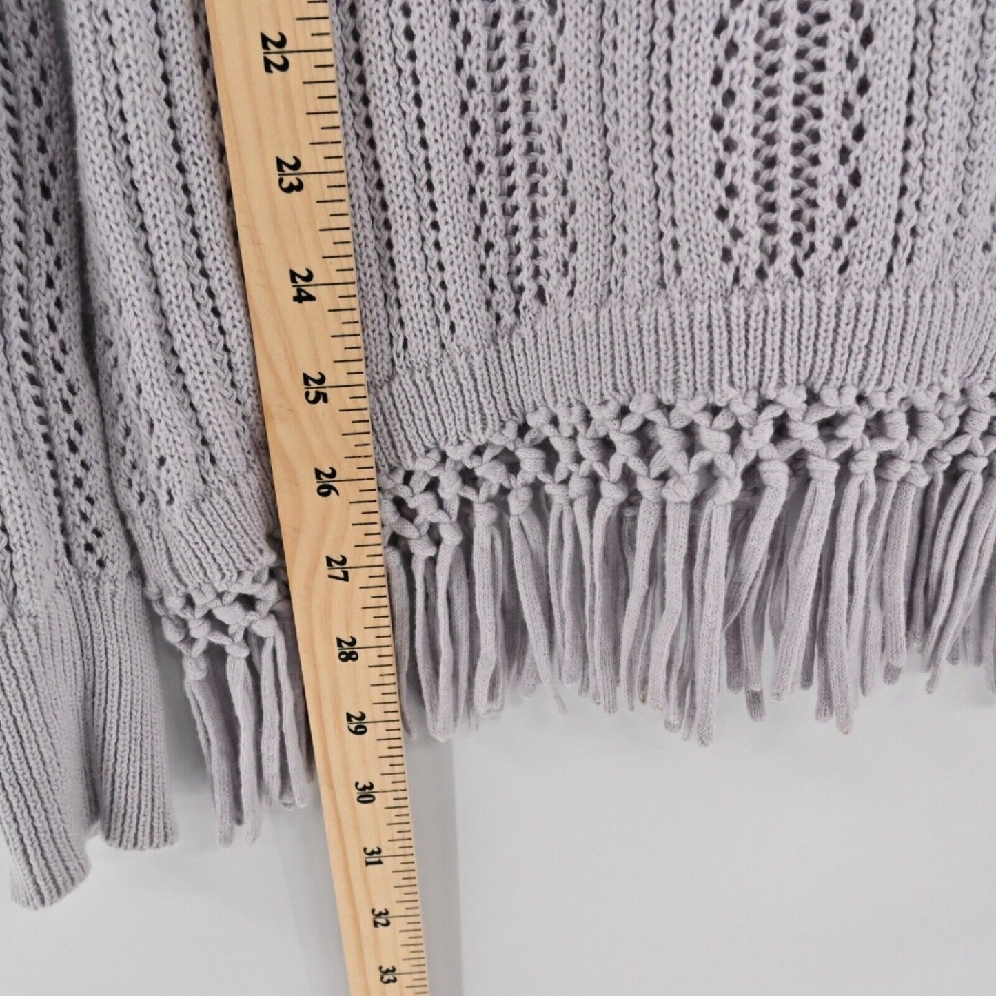SOFT SURROUNDINGS Sweater Womens Size L Purple 100% Cotton Open Knit Fringe Boho