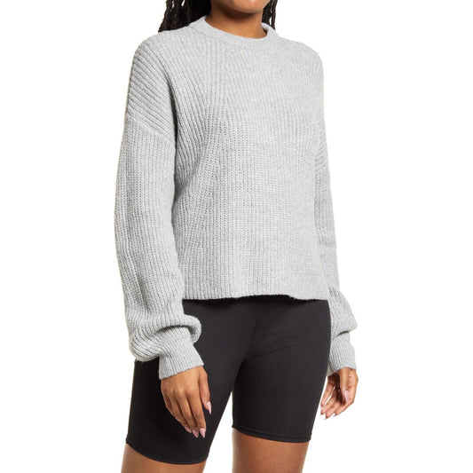 BP Nordstrom Womens Size XXS Ribbed Crop Crewneck Sweater in Grey Heather NEW