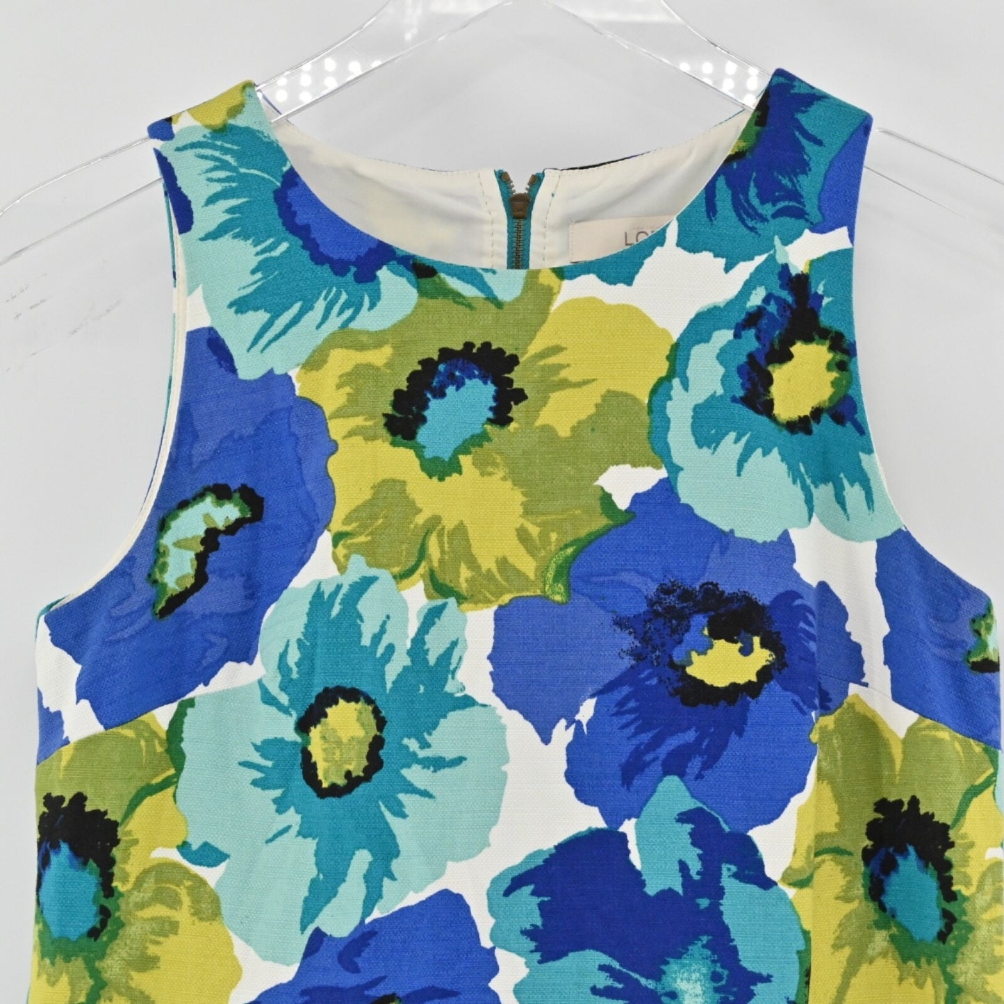 LOFT Floral Shift Dress Size 2 Blue Cotton Preppy Brunch Wedding Guest Church