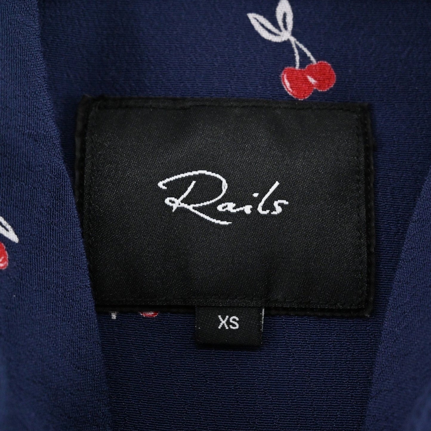 Rails Womens Kate Top Size XS Cherry Print Preppy Button Navy Blue Long Sleeve