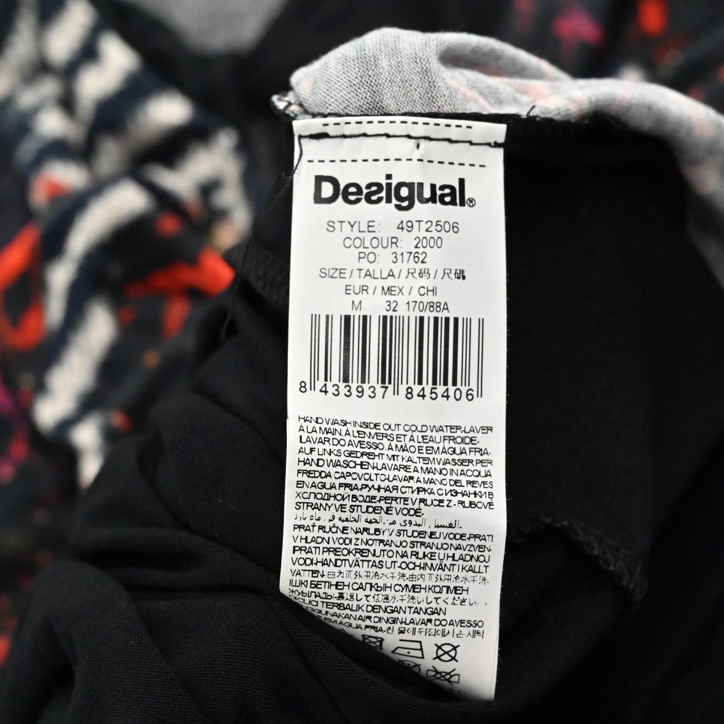 DESIGUAL Womens Asymmetrical Dress Sz S Black Floral Tropical Short Sleeve VNeck