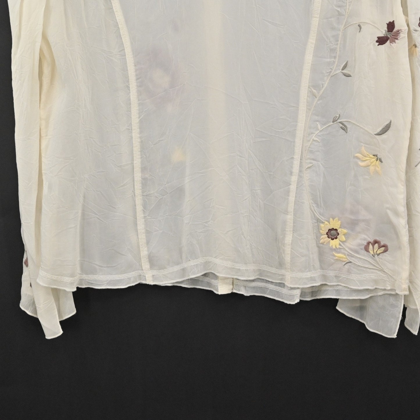 J JILL Womens Embroidered Button Up Top Sz XL Ivory Floral Sheer Boho Retro 00s