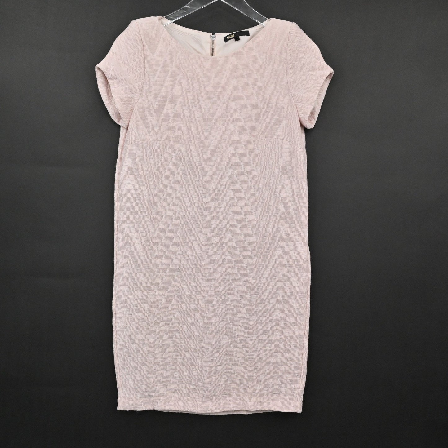 MAJE Chevron Textured Dress Size S Soft Pink Mod Twee Retro Twiggy Short Sleeve