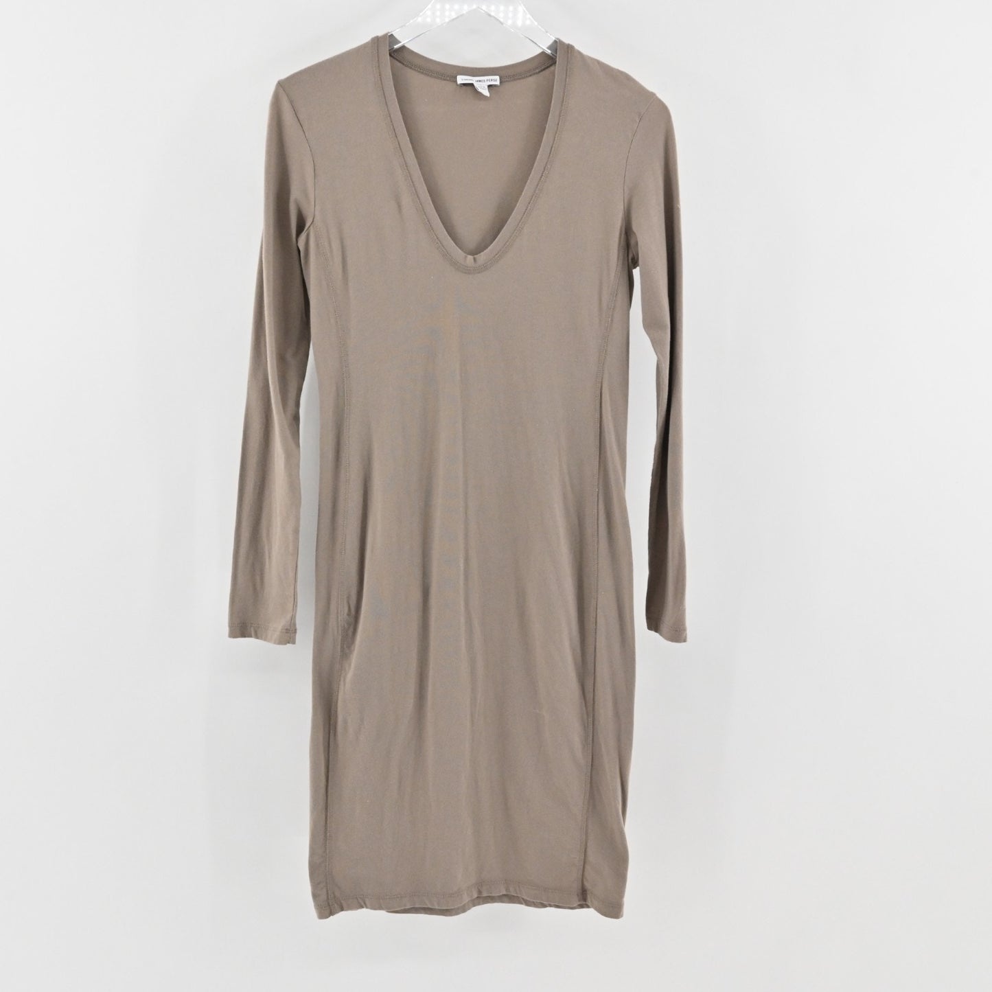 James Perse Cotton Long Sleeve Dress Fawn Taupe Size 2/M Standard Stretch Casual