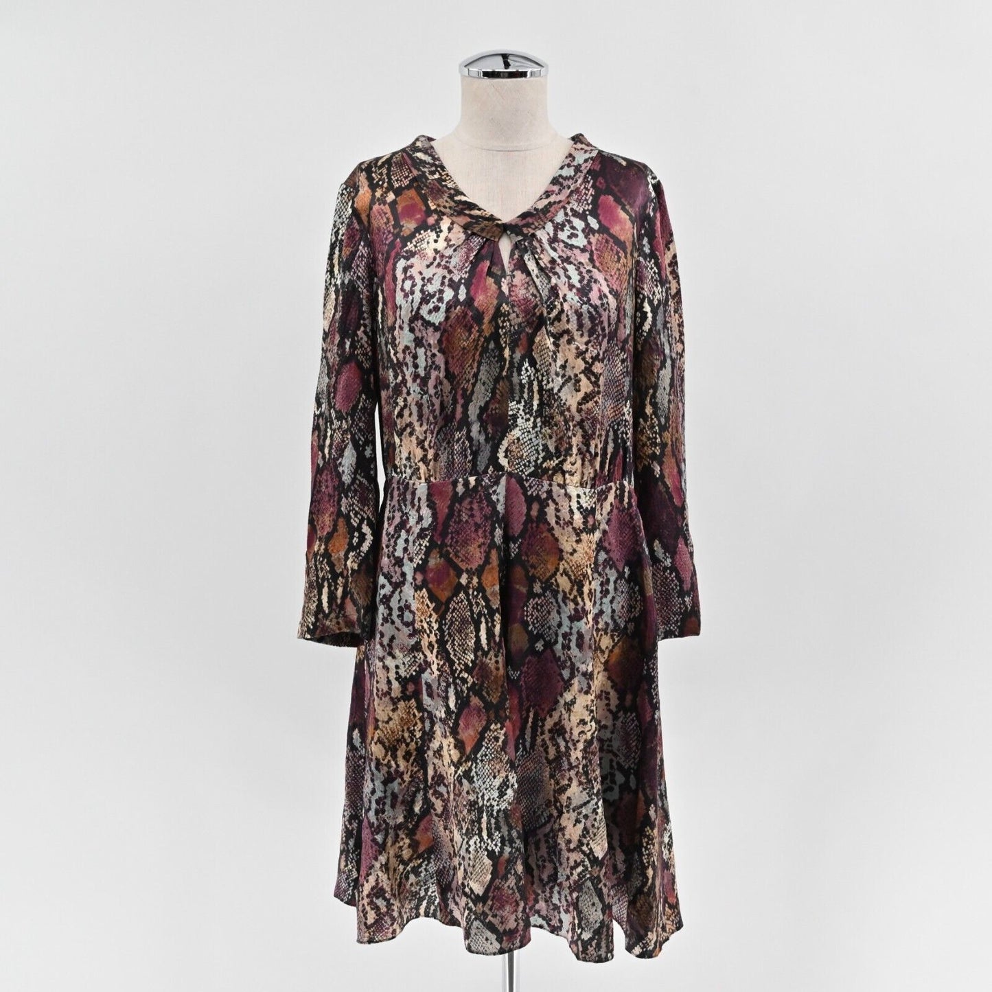 REBECCA TAYLOR Dress Womens Size 6 Silk Met Python Snake Print Purple Mob Wife