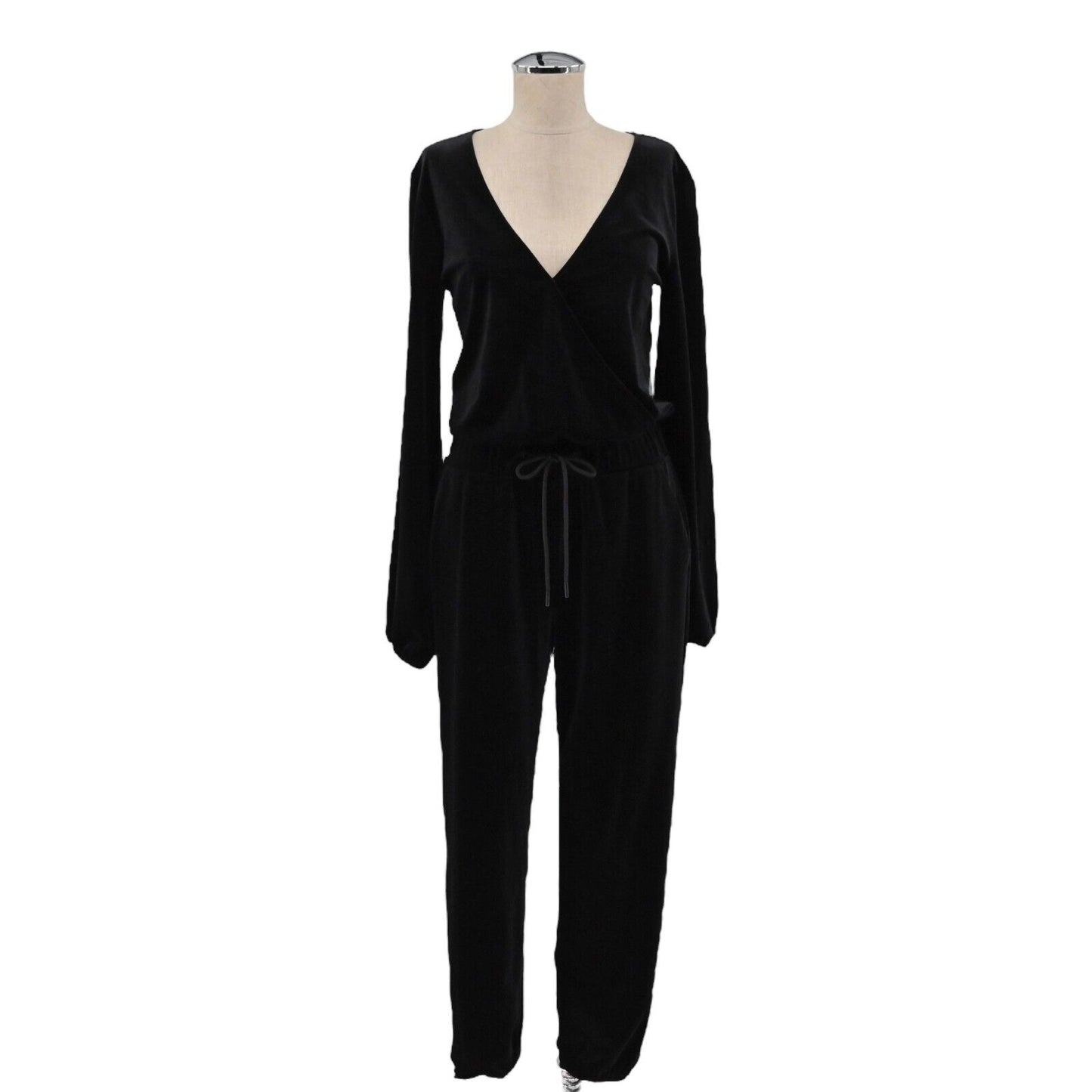 N PHILANTHROPY Jumpsuit Womens Sz S Velour Viper in Black Cat Surplice Neckline