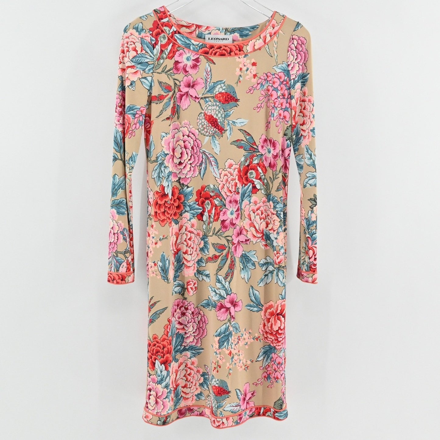 Leonard Paris Floral Print Silk Dress Size 38 Belted Long Sleeve Luxury Dopamine