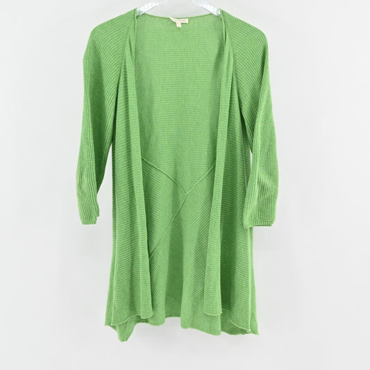 EILEEN FISHER Womens Organic Cotton Cardigan Sweater Sz M Green Knit Open Front