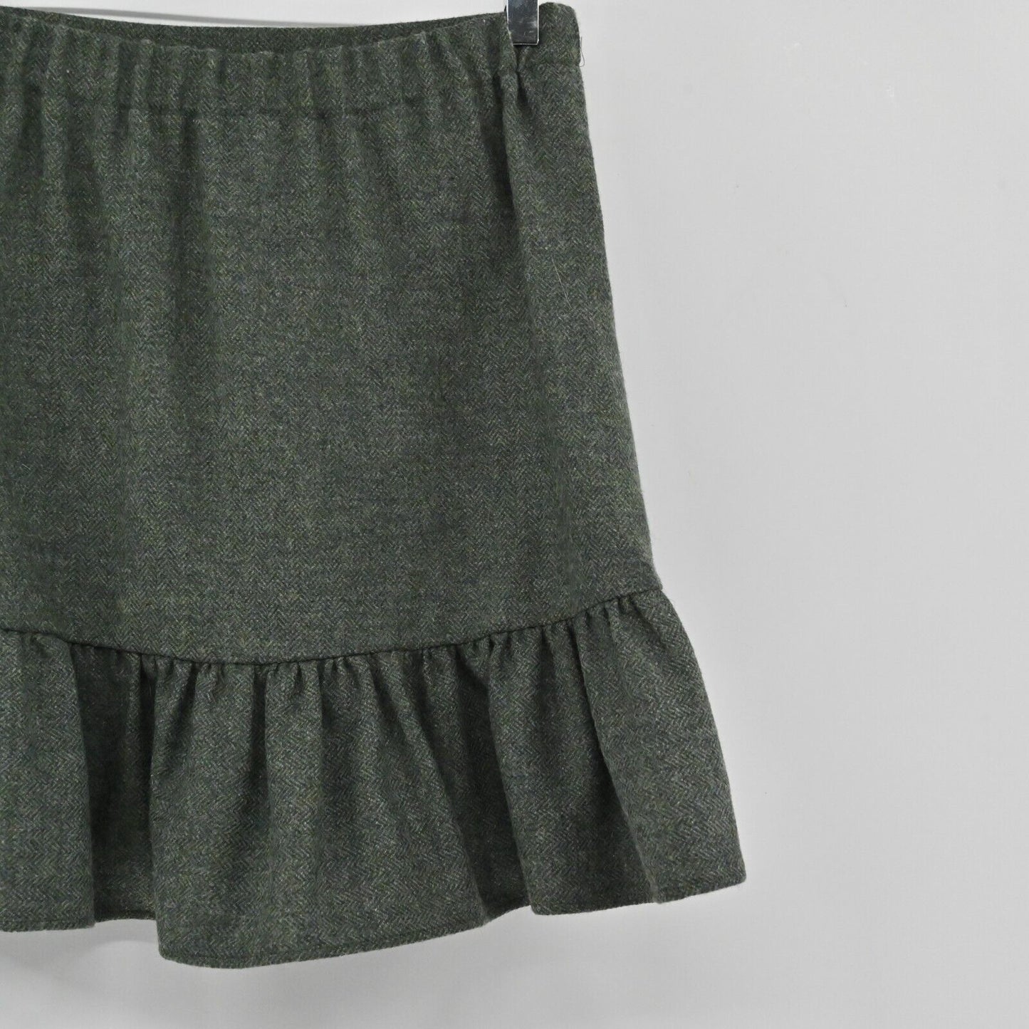 ANN MASHBURN Skirt Womens Size S Wool Ruffle Green Black Herringbone Mini