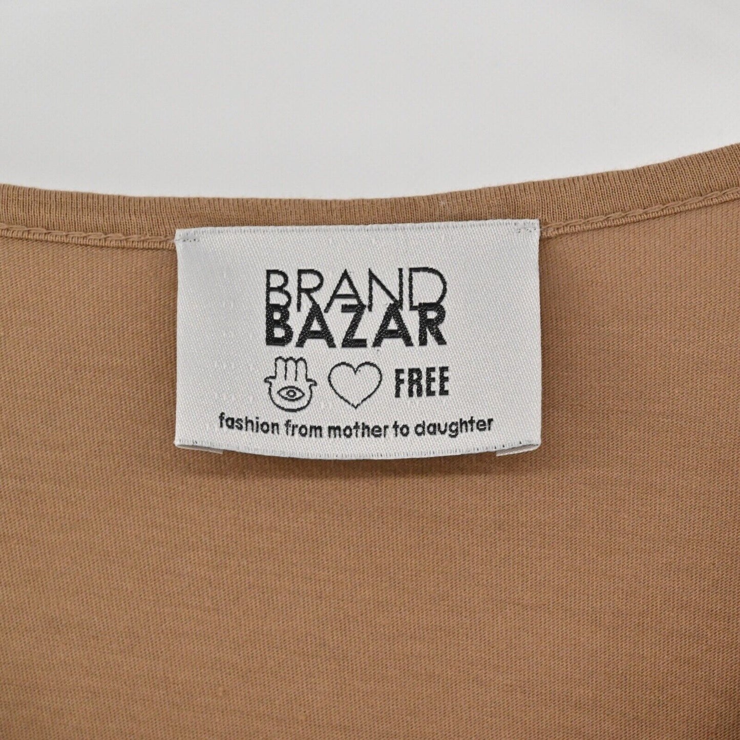 BRAND BAZAR Top Womens Size L Brown Satin Cotton Jersey Knit V Neck Long Sleeve