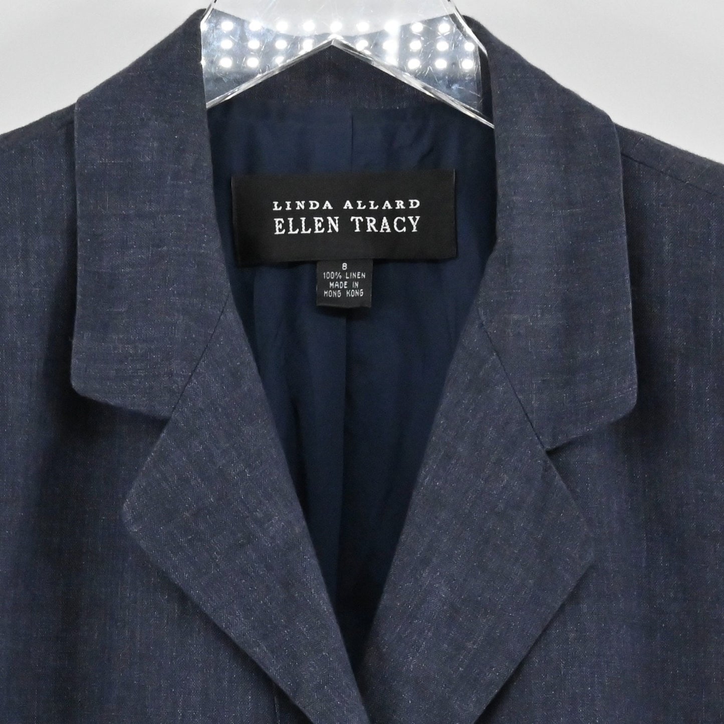 Vtg Linda Allard Ellen Tracy Womens Linen Blue Blazer Size 8 Single Breasted