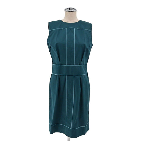 ST JOHN Dress Womens Size 8 SoCa Sleeveless Teal Panel Cotton Sheath Classic