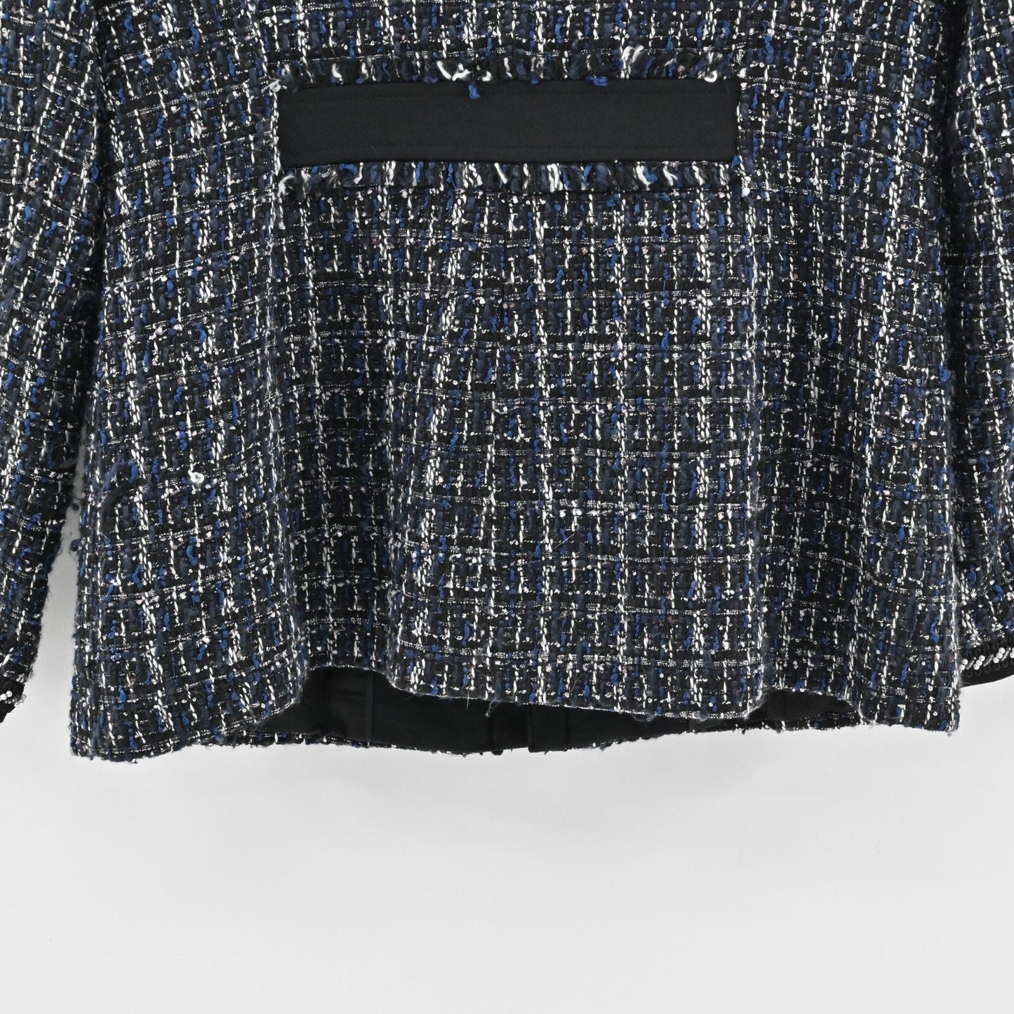 WHBM Blazer Womens Size S Tweed Navy Black Beaded Pearl Jacket Retro Glam Office