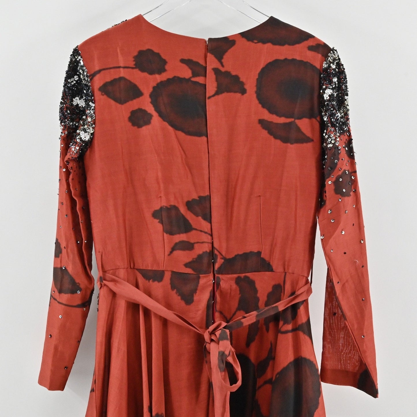 Saaksha Kinni Beaded Floral Maxi Dress Size S Gown Black Sequin Elegant Formal