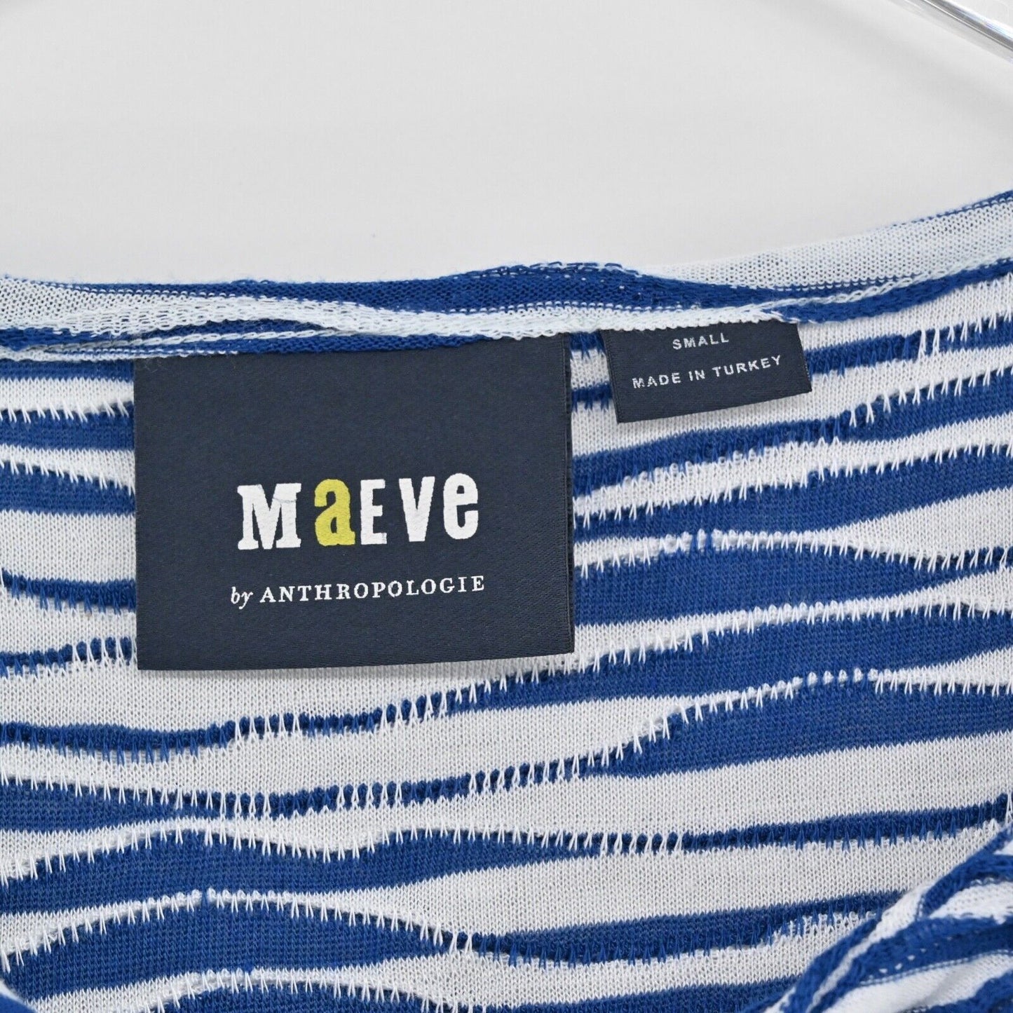 ANTHROPOLOGIE Top Womens Size S Blue Stripe Knit MAEVE Cutout Neck Puff Sleeve
