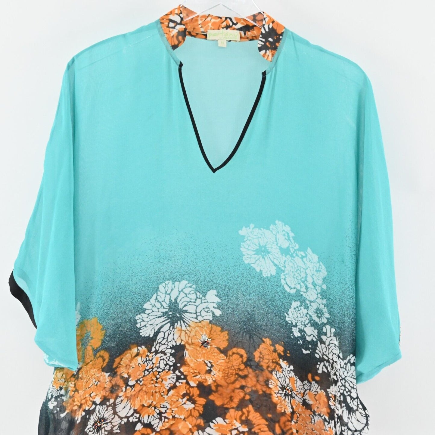 PETANU by PASHMA Top Womens Size M Silk Beaded Tunic Multicolor Floral Relaxed